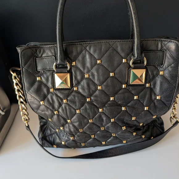 Michael Kors Black and Gold Studded Hamilton North South Tote